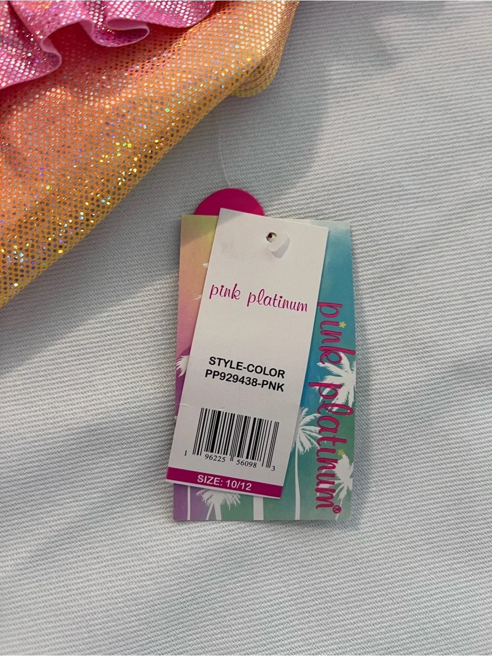 Kids Glitter Ombre Pink & Yellow Ruffle One-Piece Swimsuit  size 10-12